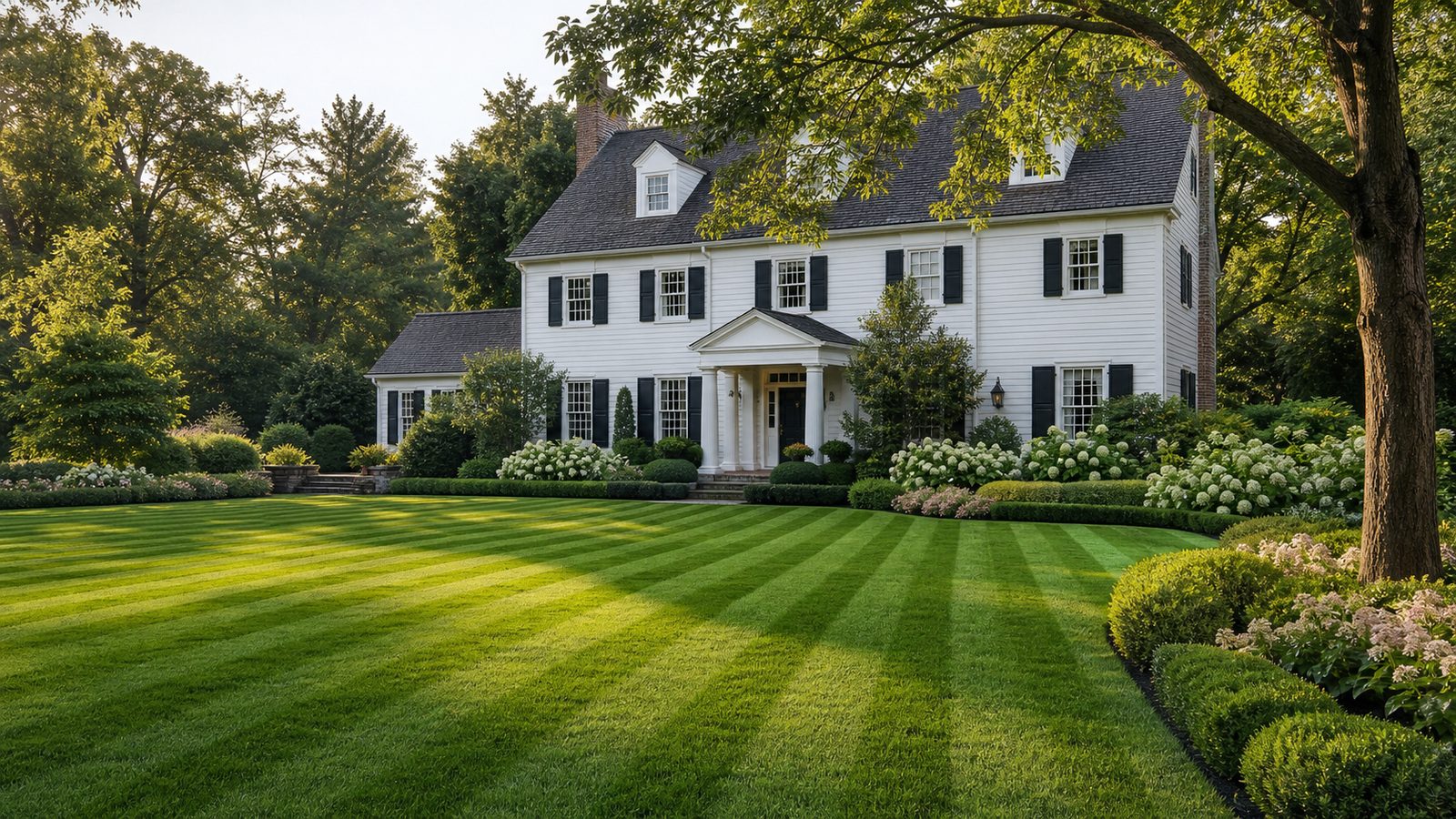 800×450 — perfect striped emerald lawn in front of colonial home